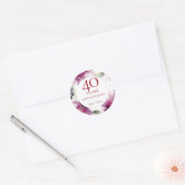Sticker Rond 40e anniversaire du Mariage Ruby Aquarelle Florale (Enveloppe)