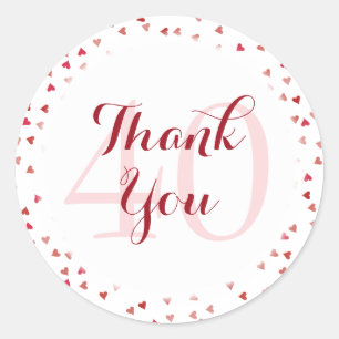Sticker Rond 40e anniversaire du Mariage Ruby Hearts Merci