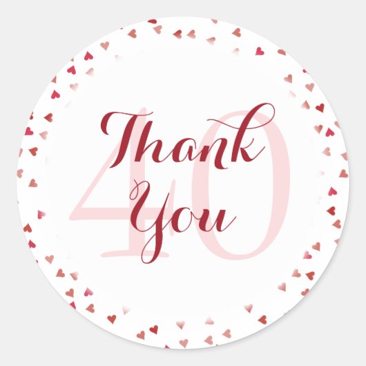 Sticker Rond 40e anniversaire du Mariage Ruby Hearts Merci (Devant)
