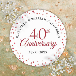 Sticker Rond 40e anniversaire du Mariage Ruby Love Hearts