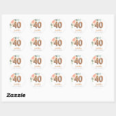 Sticker Rond 40e anniversaire floral rose or eucalyptus monogra (Feuille)