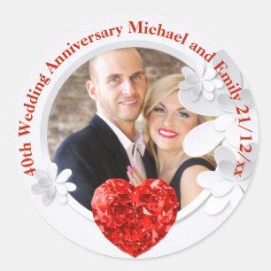 Sticker Rond 40e ANNIVERSAIRE Mariage PHOTO RUBY