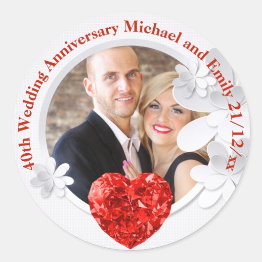 Sticker Rond 40e ANNIVERSAIRE Mariage PHOTO RUBY (Devant)