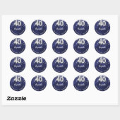 Sticker Rond 40e anniversaire marine bleu argent étoiles (Feuille)