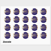 Sticker Rond 40e Anniversaire Marine Bleu et Ballons d'or (Feuille)