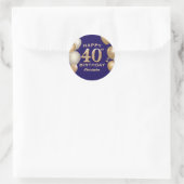 Sticker Rond 40e Anniversaire Marine Bleu et Ballons d'or (Sac)