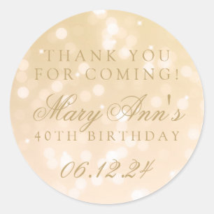 Sticker Rond 40e anniversaire Merci Gold Bokeh éclairs