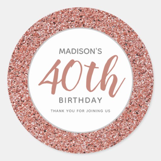 Sticker Rond 40e anniversaire Merci rose Parties scintillant pe (Devant)
