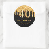 Sticker Rond 40e anniversaire parties scintillant en or noir ba (Sac)