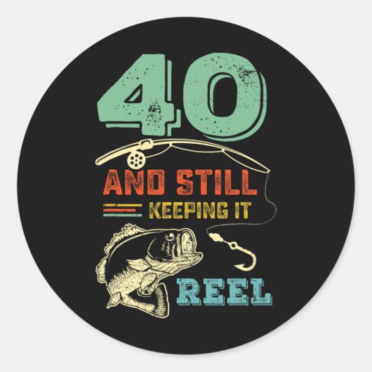 Sticker Rond 40e anniversaire Pêche Turning 40 pêcheurs Mens Pu (Devant)