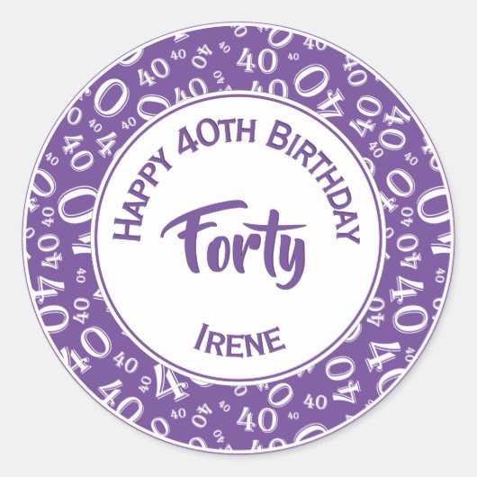 Sticker Rond 40e anniversaire Random Numéro 40 Motif Violet (Devant)
