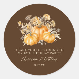 Sticker Rond 40e anniversaire Rustic Citrouille Automne Merci F