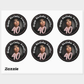 Sticker Rond 40e anniversaire script photo rose rose nom person (Feuille)