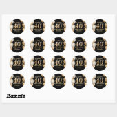 Sticker Rond 40e fête d'anniversaire Ballons noirs et or (Feuille)