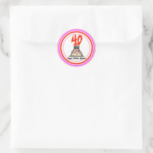 Sticker Rond 40e fête d'anniversaire gâteau en feu Personnalisé