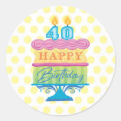 Sticker Rond 40e joyeux gâteau d'anniversaire Chiens jaunes (Devant)