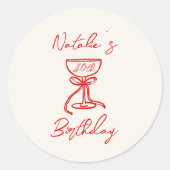 Sticker Rond 40e Main Tiré Bow Champagne Bow Verre Anniversaire (Devant)