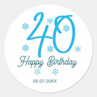 Sticker Rond 40th birthday add name date year blue template