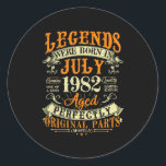 Sticker Rond 40th Birthday Gift 40 Years Old Legends Born In<br><div class="desc">40th Birthday Gift 40 Years Old Legends Born In July 1982 Gift. Perfect gift for your dad,  mom,  papa,  men,  women,  friend and family members on Thanksgiving Day,  Christmas Day,  Mothers Day,  Fathers Day,  4th of July,  1776 Independent day,  Veterans Day,  Halloween Day,  Patrick's Day</div>
