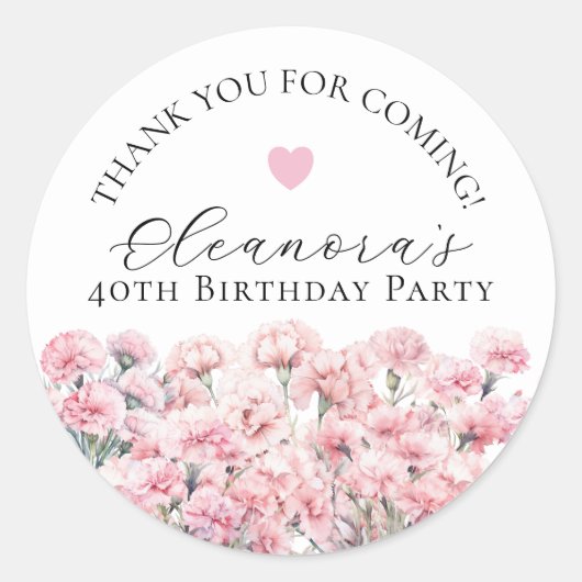 Sticker Rond 40th Birthday January Birth Flower Custom Favor (Devant)