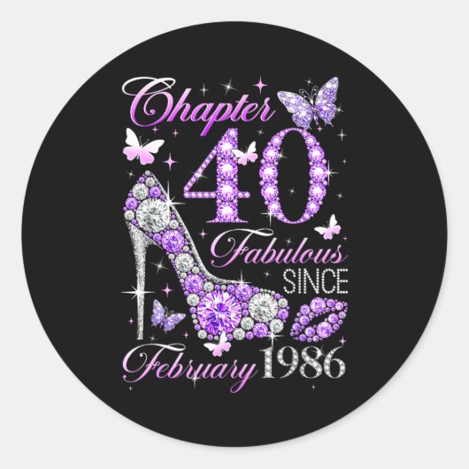 Sticker Rond 40th Birthday Queen Chapter 40 Fabulous Since 1986 (Devant)