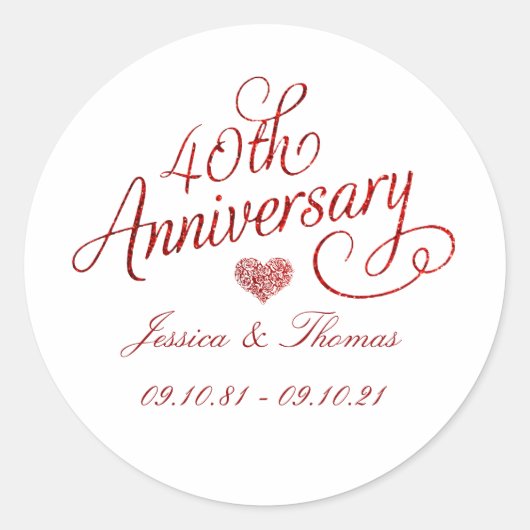 Sticker Rond 40th Ruby Wedding Anniversary (Devant)