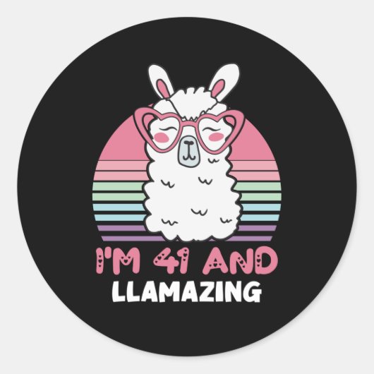 Sticker Rond 41 Year Old Bday Llamazing 41st Birthday Llama (Devant)