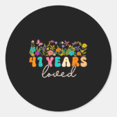 Sticker Rond 41 Years Loved Men Women 41 Years Old Groovy 41st (Devant)