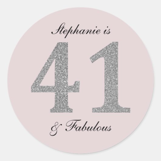 Sticker Rond 41e anniversaire Blush Pink Silver Grey Parties sc (Devant)