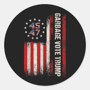 Sticker Rond 45 47 Élection Trump 2024 Drapeau américain Ordure