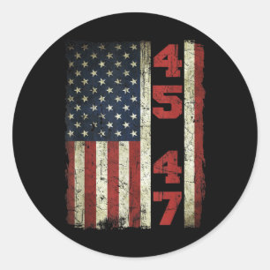 Sticker Rond 45 47 Trump Vintage Usa Drapeau 2025 Président Ell