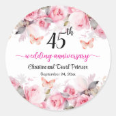 Sticker Rond 45e Anniversaire de Mariage Saphir Roses Blanches (Devant)