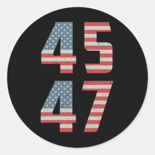 Sticker Rond 47 Trump Vintage Retro Usa Drapeau 2024 Président 