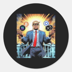 Sticker Rond 47e Président Trump Crypto Hodler Coin Btc Sol Xr