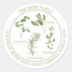 Sticker Rond 4 HERBES FRAÎCHES Gros Enveloppe Ronde Enveloppe P