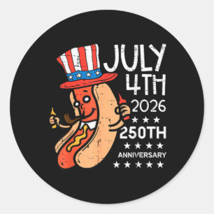Sticker Rond 4 juillet 2026 Hotdog 250e anniversaire 250 ans