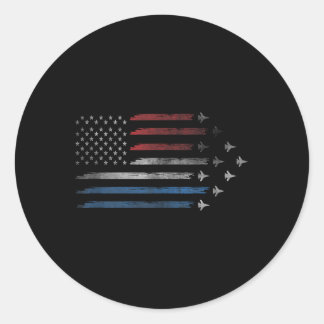 Sticker Rond 4 juillet Américain Patriotic Fighter Jets Usa Fl