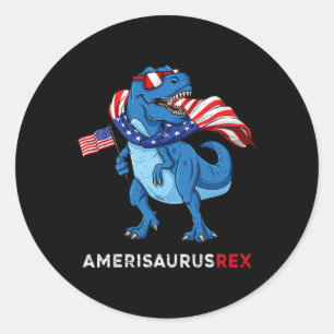 Sticker Rond 4 juillet Amerisaurus T Rex Dinosaur Garçons T