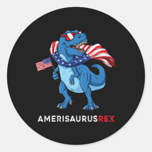 Sticker Rond 4 juillet Amerisaurus T Rex Dinosaur Garçons T (Devant)