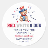 Sticker Rond 4 juillet Baby shower garçon ours Merci (Devant)