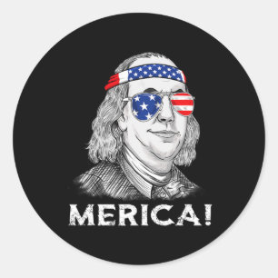 Sticker Rond 4 juillet Ben Franklin Merica USA Garçons Filles E
