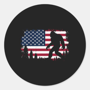 Sticker Rond 4 juillet Bigfoot Sasquatch Drapeau Américain