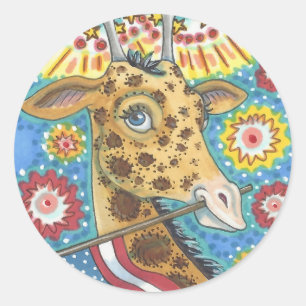 Sticker Rond 4 juillet BILLETS EN GIRAFFE PATRIOTIQUE Rnd, feui