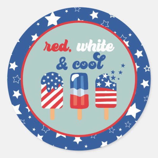 Sticker Rond 4 juillet Bleu Rouge Blanc Anniversaire (Devant)