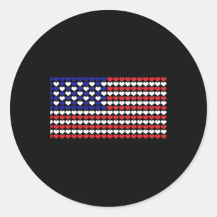 Sticker Rond 4 juillet Coeur de chemise Nous Drapeau Américain