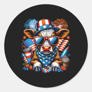 Sticker Rond 4 juillet Cow Heifer Patriotique Cow Farmer
