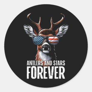 Sticker Rond 4 juillet Deer Antler Et Star Forever