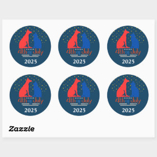 Sticker Rond 4 juillet design avec chat, chien et étoiles Stick