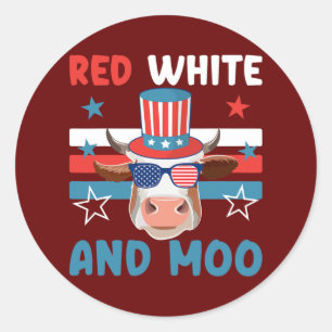 Sticker Rond 4 juillet Design Moorica Highland cow USA