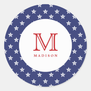 Sticker Rond 4 juillet Étoiles Bleu Rouge Monogramme Partition